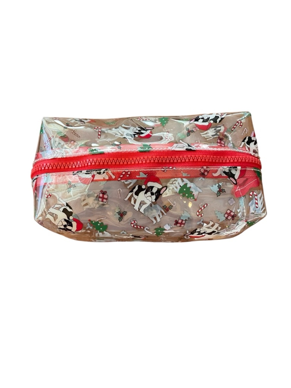 Clear Cosmetic Bag w/ Dog Print & Red Zipper. Measurements in pictures. NWOT